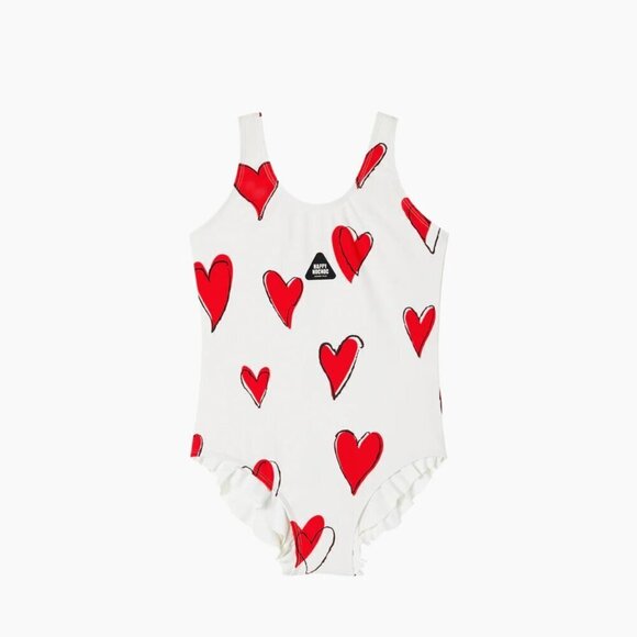 Happy Nocnonc Girls UPF 50+ Gummy One-Piece Swimsuit Size 3 Heart Print - Picture 1 of 5